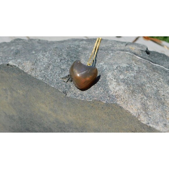 Resin-filled Heart Shaped Stone Necklace with Gold Plated Chain - Picture 5 of 10